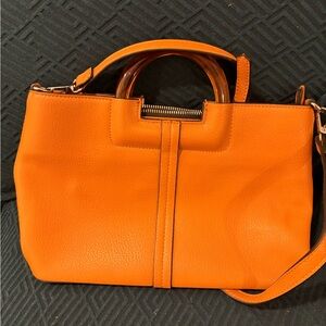 Orange Handbag with Circular Handles